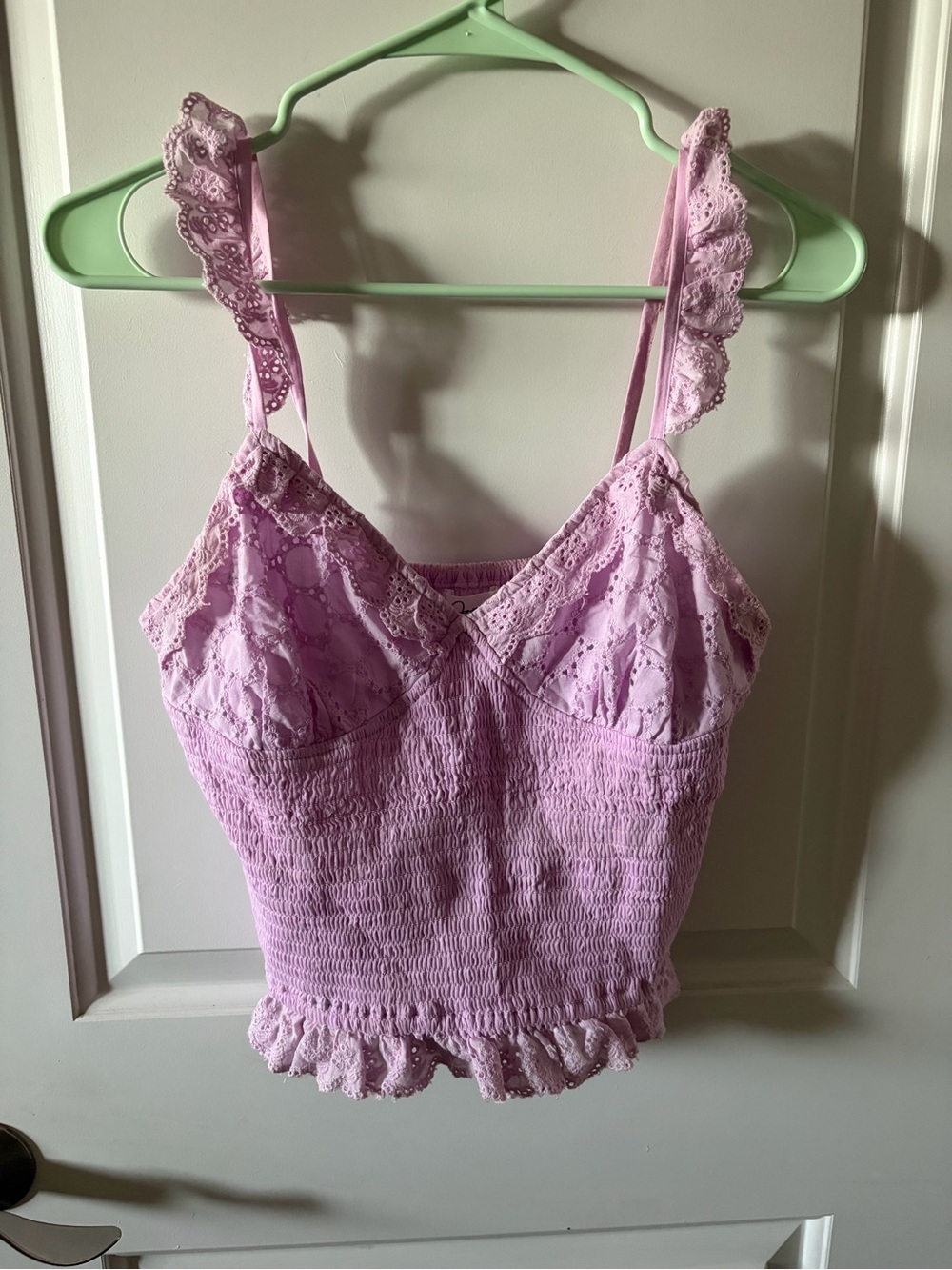 Eyelet Ruffle Smocked  Tank Top